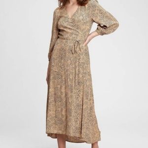 GAP Beige Leopard Print Wrap Midi Dress
